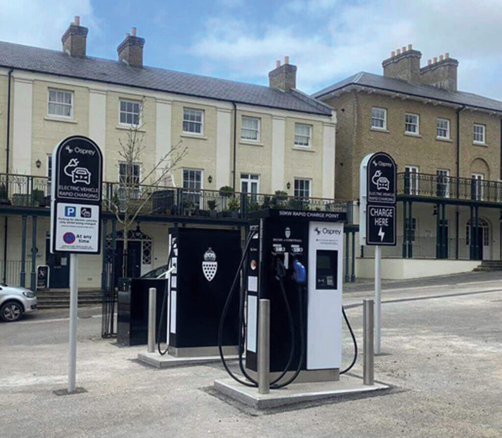 Public Electric vehicle fast charging in Buttermarket Square, Poundbury